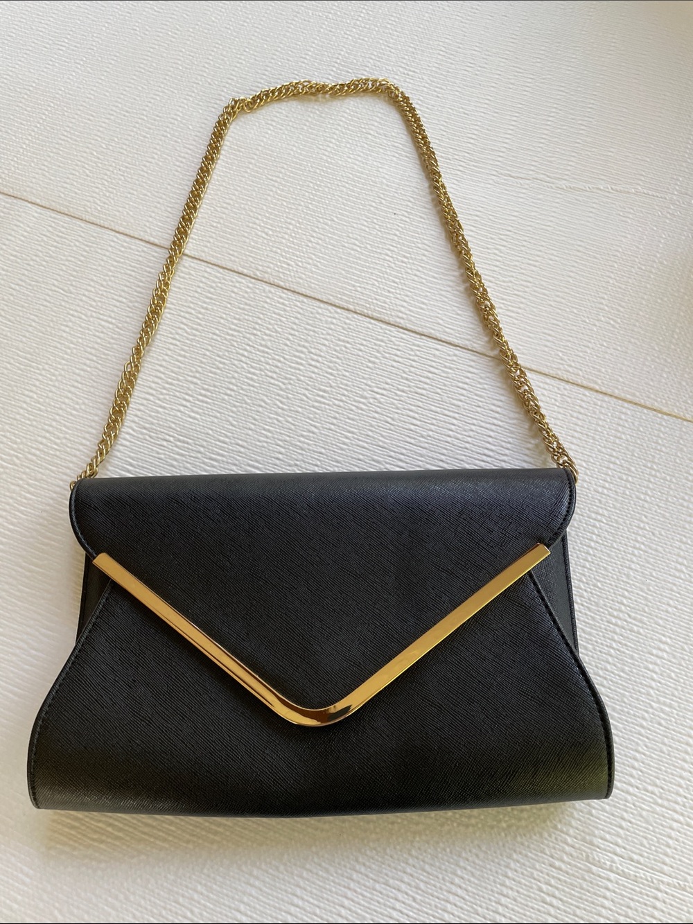 Black Envelope Bag with Gold Chain